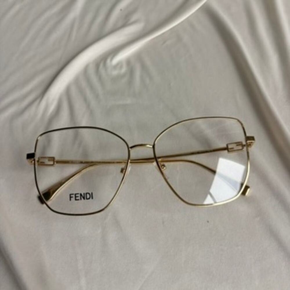 Fendi FE50084U Oversized Square Cat-Eye Optical Frames - Gold-Tone, Brand New - Picture 7 of 11